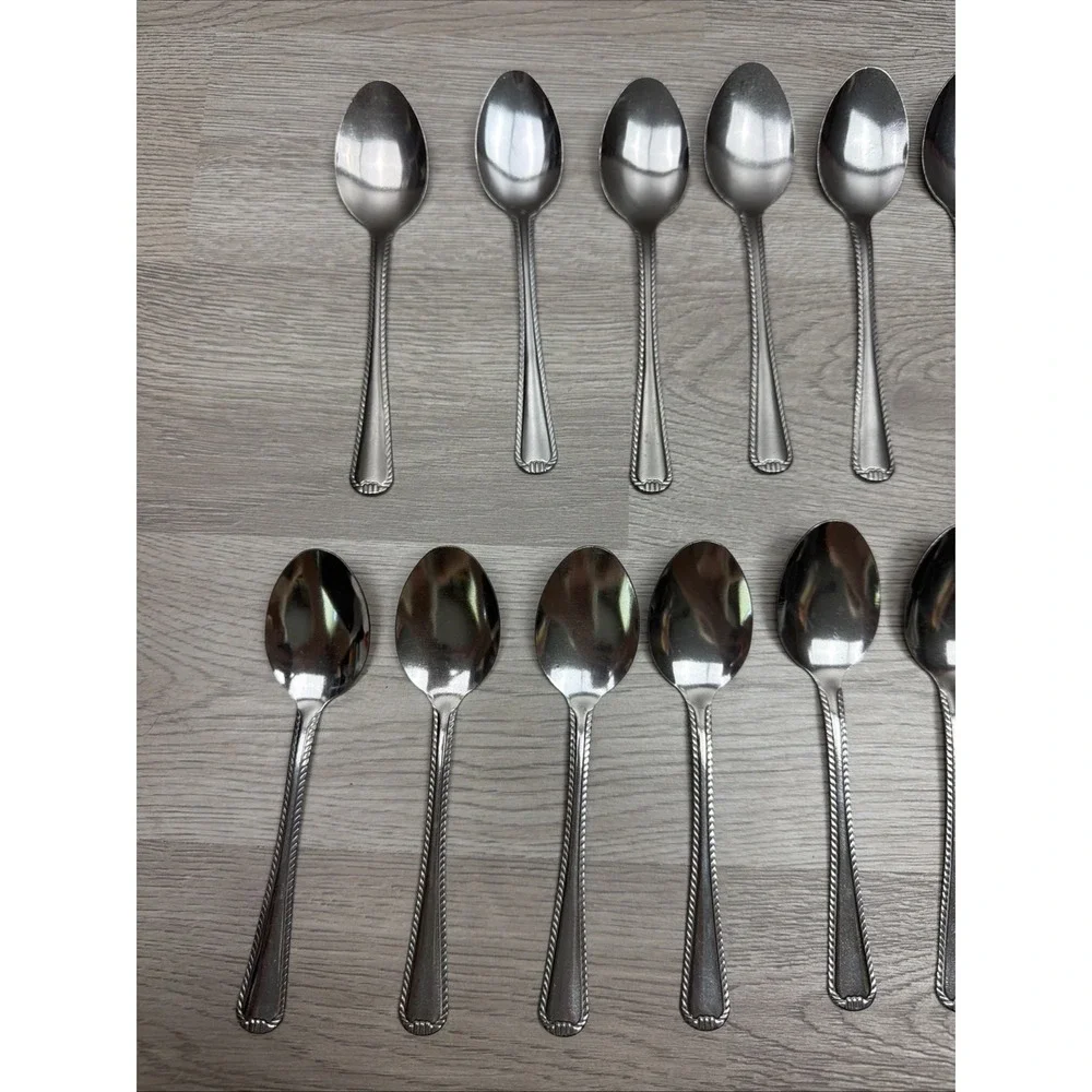 Lot of 22 Stainless China Teaspoons. Very Nice Condition. Seashell Design Glossy